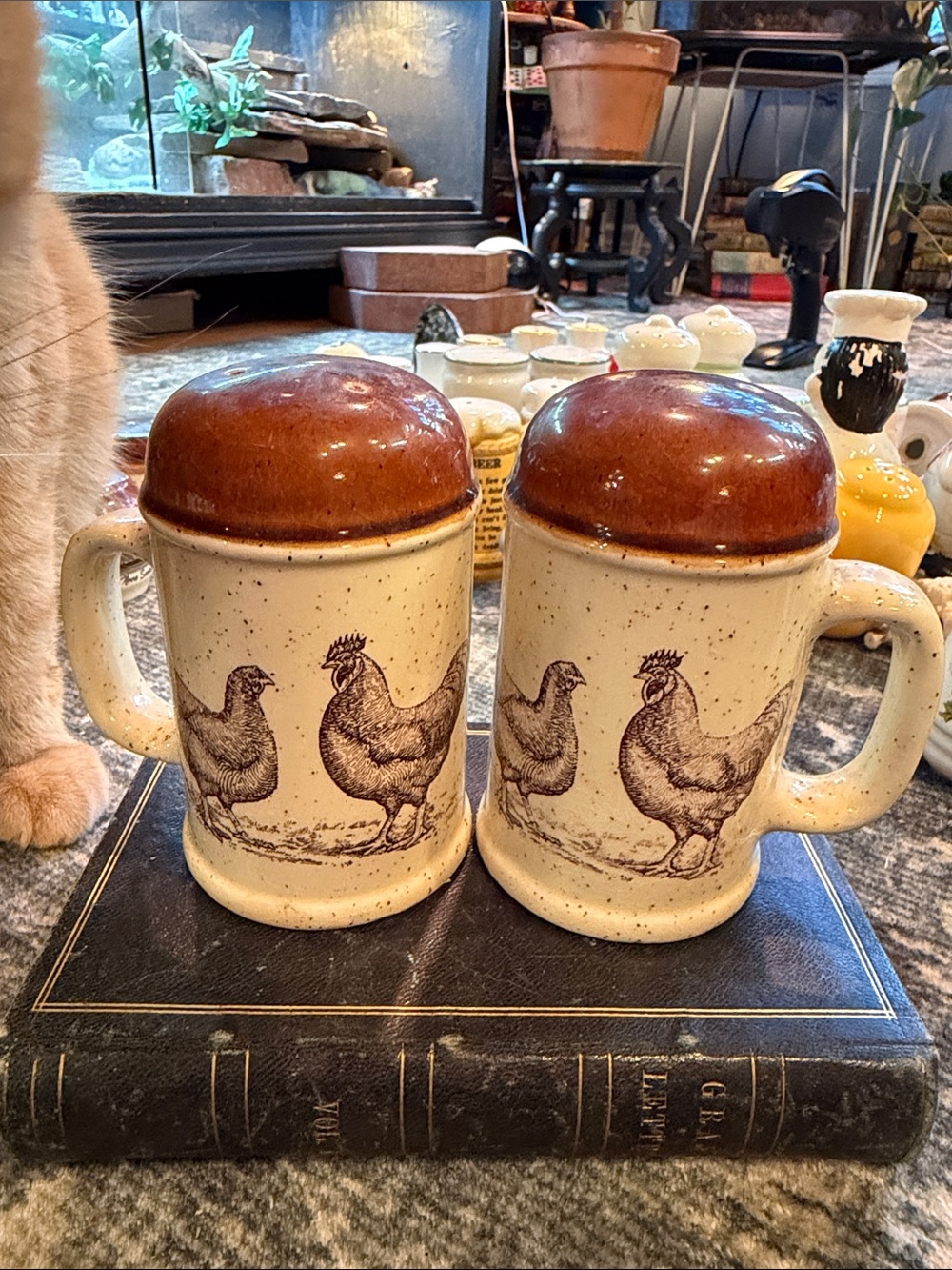Enesco Country Road 1979 stoneware salt and pepper shakers.
